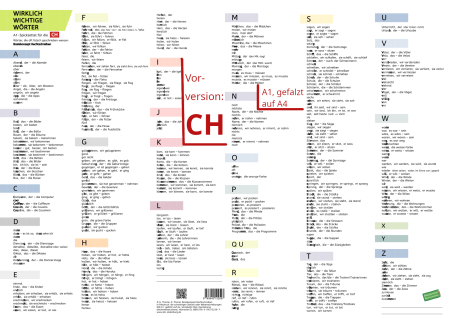 Titelbild CH-WWW: Wirklich wichtige Wörter für die Schweiz, A1-Spickzettel, gefalzt auf A4